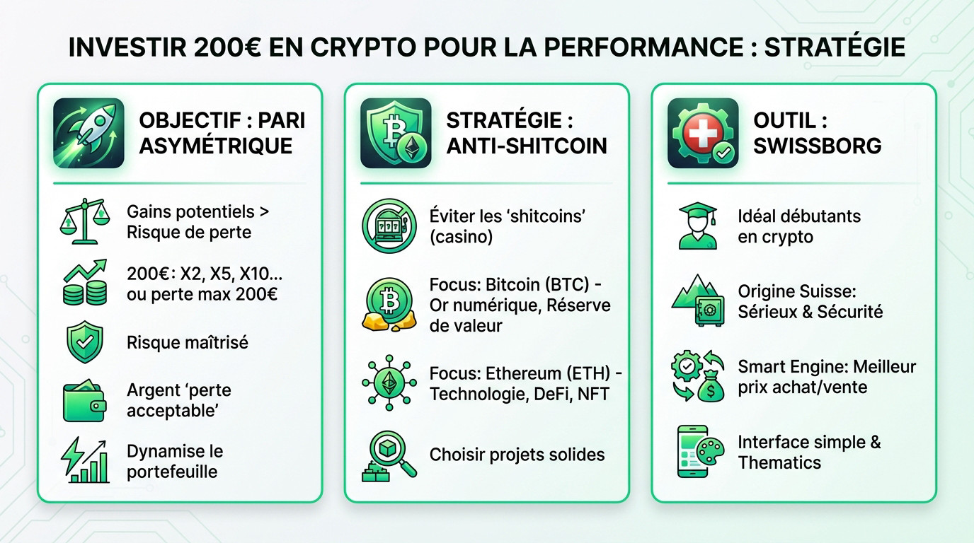 Stratégie d'investissement crypto 200 euros pour performance asymétrique