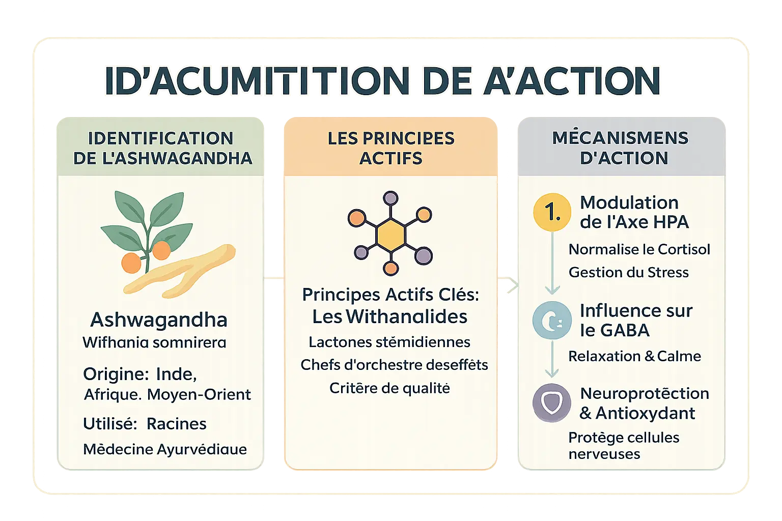 Schéma explicatif des mécanismes d'action de l'ashwagandha