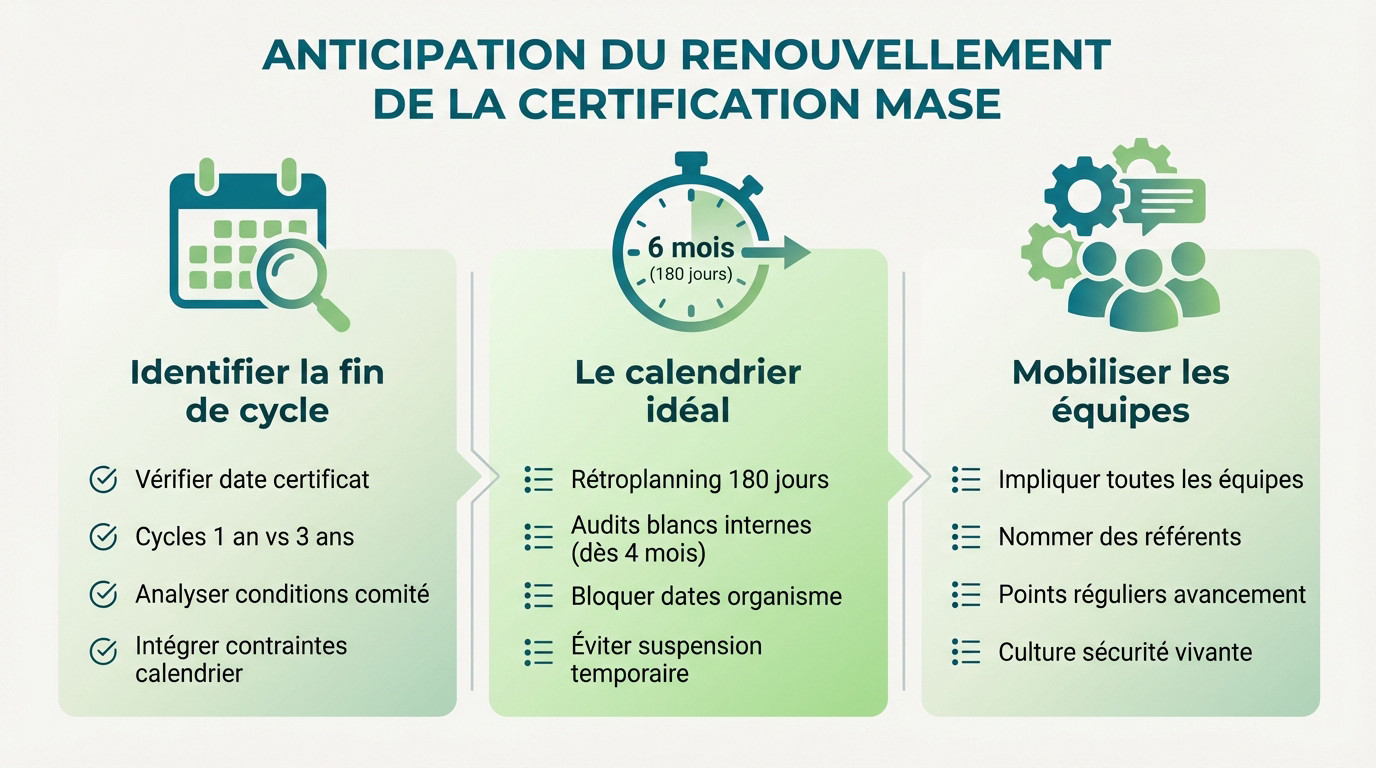 Calendrier et anticipation du renouvellement de la certification MASE