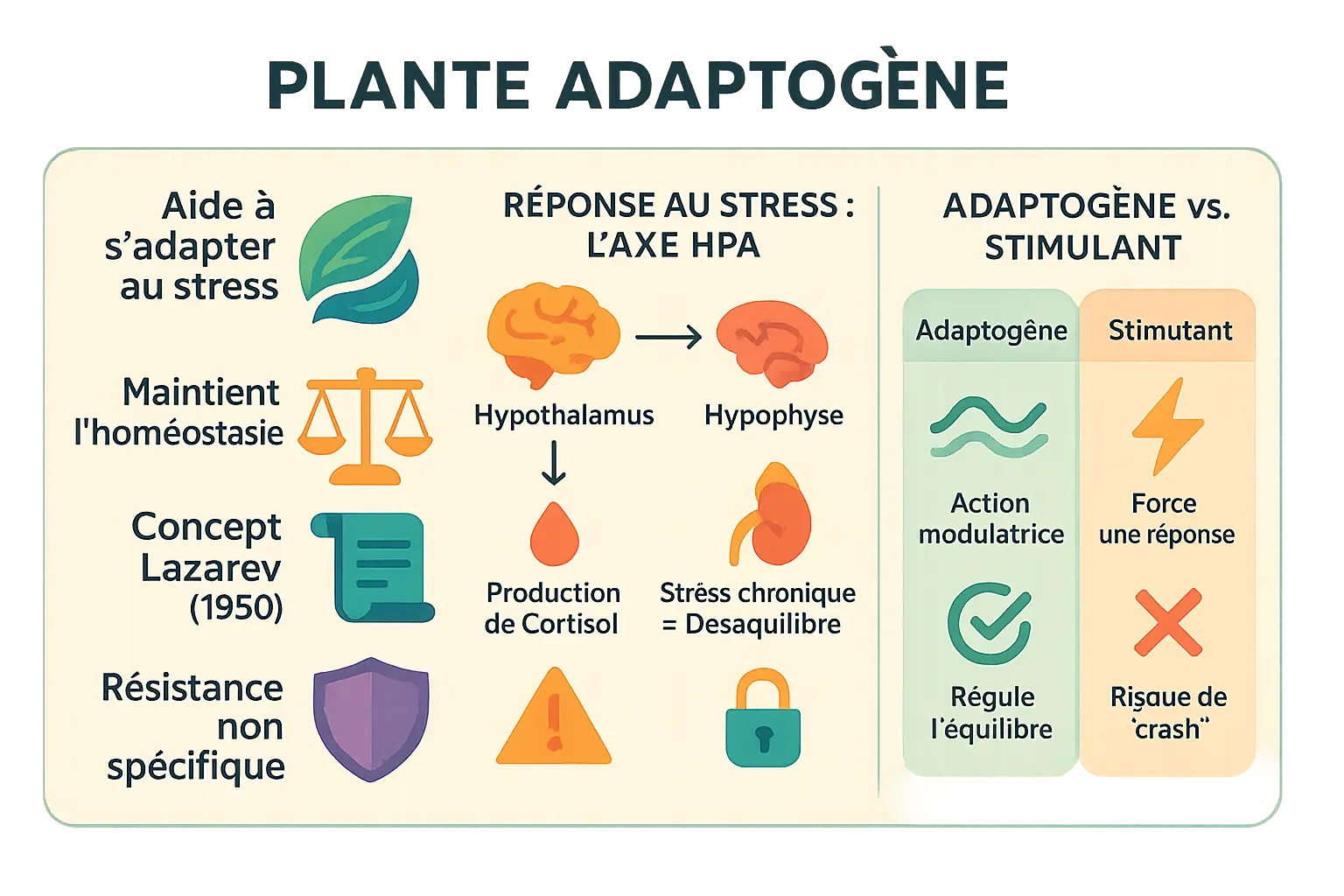 Schéma explicatif du fonctionnement d'une plante adaptogène