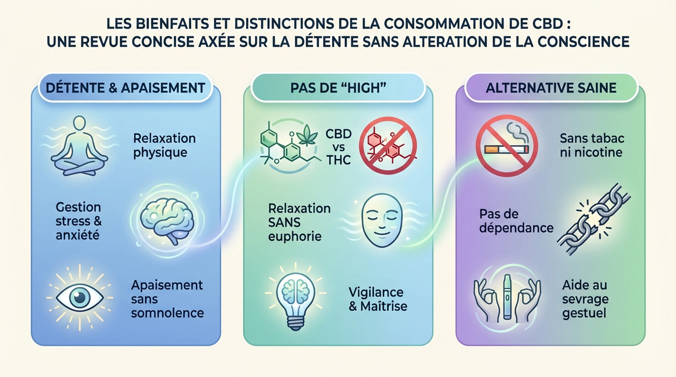 Femme détendue profitant des effets relaxants d'une cigarette CBD sans THC