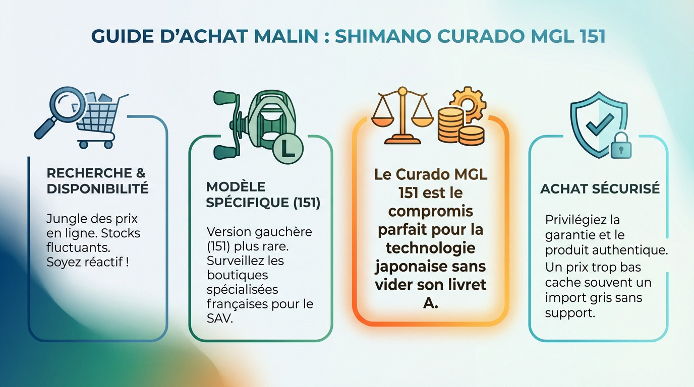 Moulinet baitcasting Shimano Curado MGL 151 posé au bord de l'eau