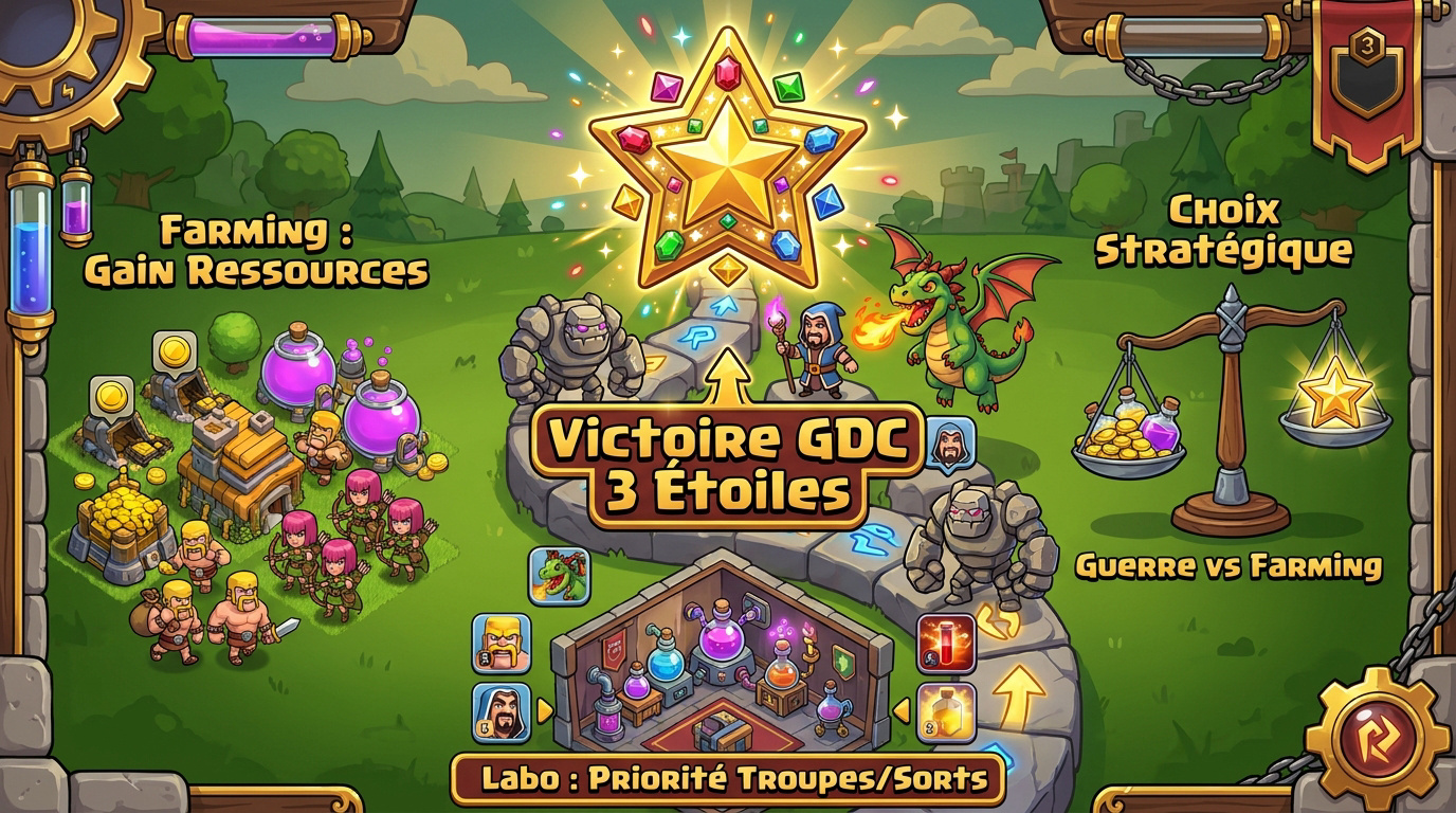Infographie comparative entre les stratégies de guerre et de farming en HDV 8