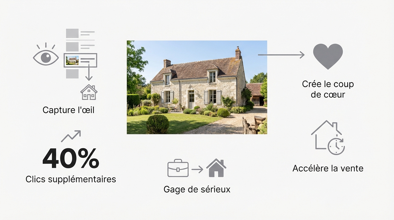 Infographie montrant l'importance des photos professionnelles pour attirer les acheteurs immobiliers