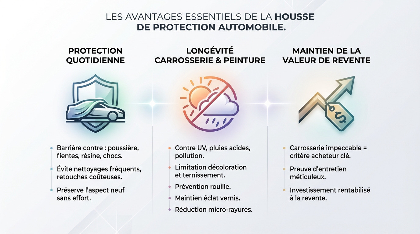 Voiture protégée par une housse de protection automobile contre les intempéries et la poussière