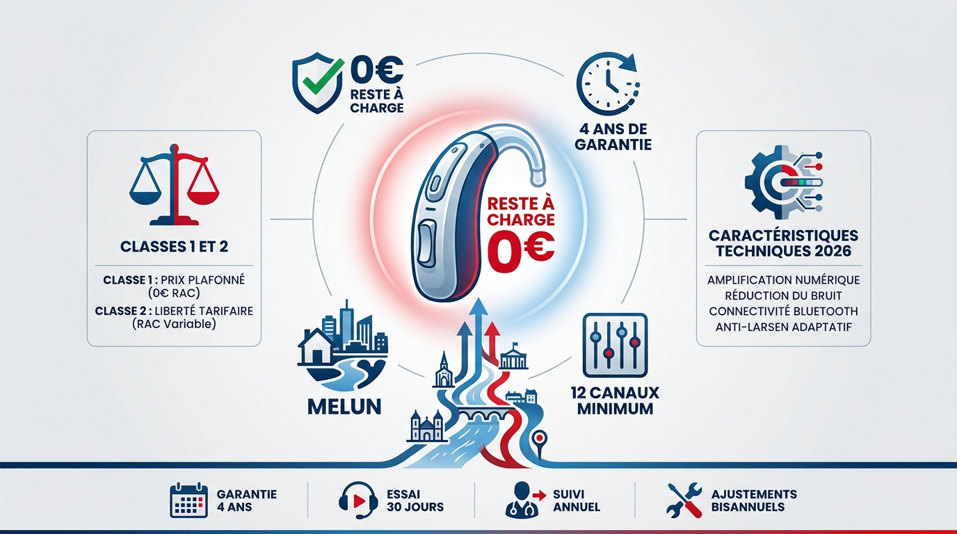 Infographie explicative sur le dispositif 100% Santé pour les appareils auditifs à Melun