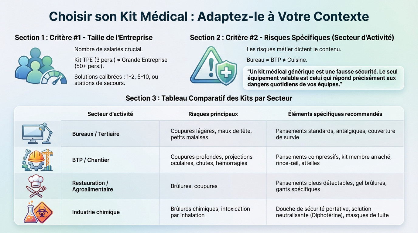 Kit médical d'entreprise adapté aux risques spécifiques du secteur d'activité
