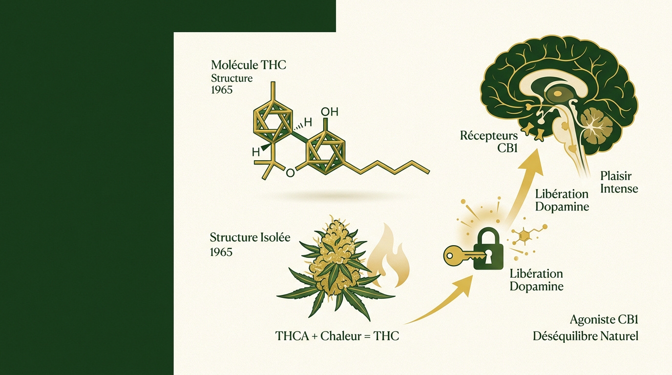 Schéma expliquant le parcours du THC et son interaction avec les récepteurs du cerveau humain
