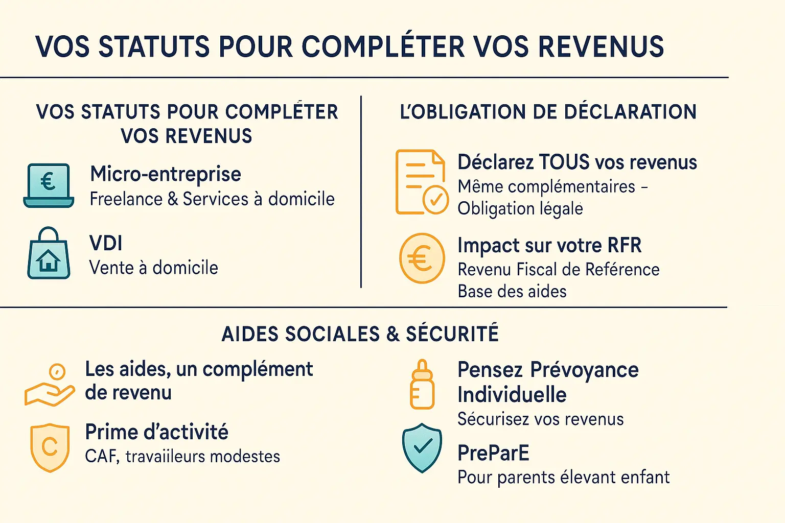 Tableau comparatif des aides sociales et fiscales pour complément de revenus à domicile