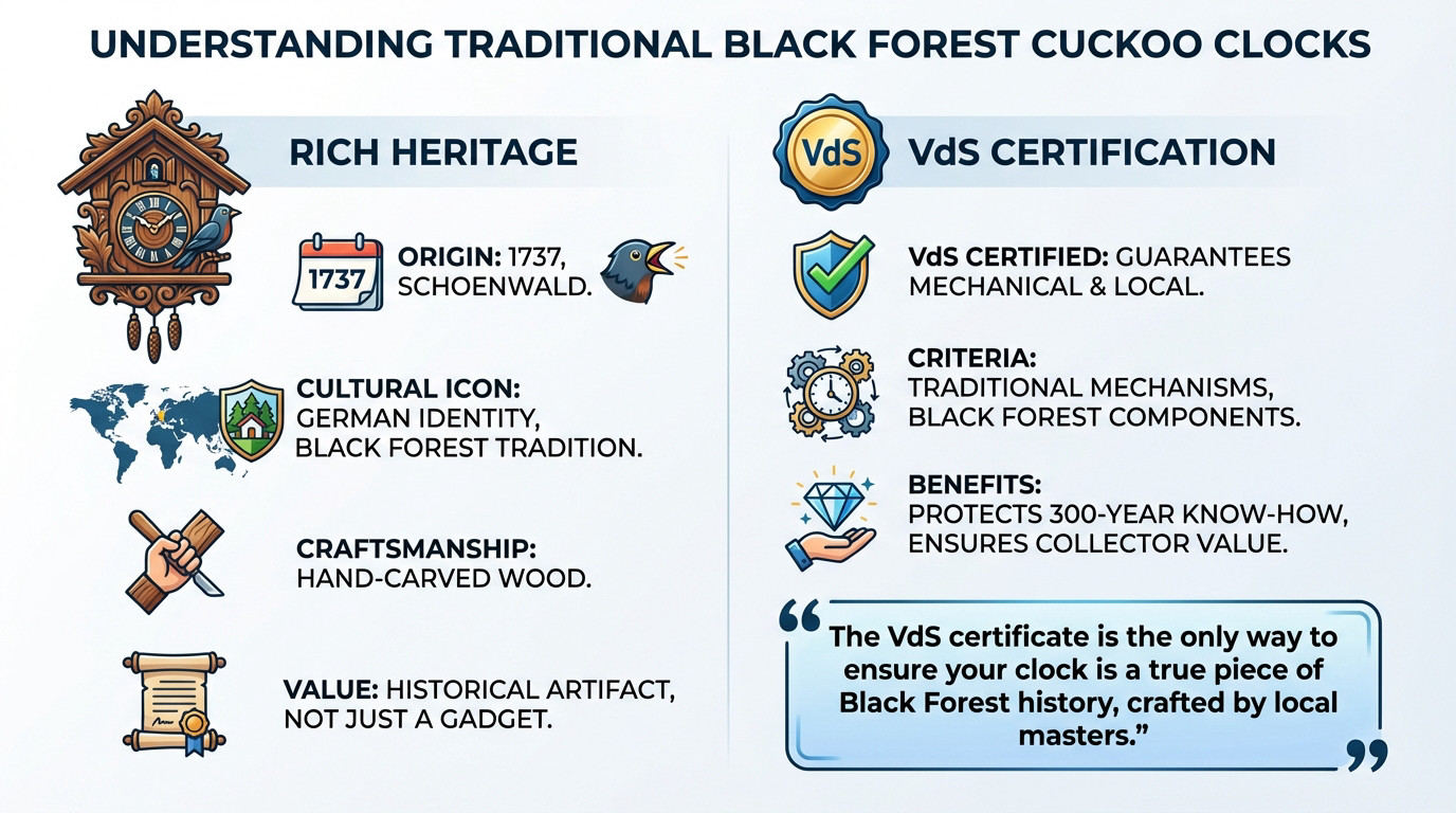 Traditional Black Forest cuckoo clock with intricate wood carvings