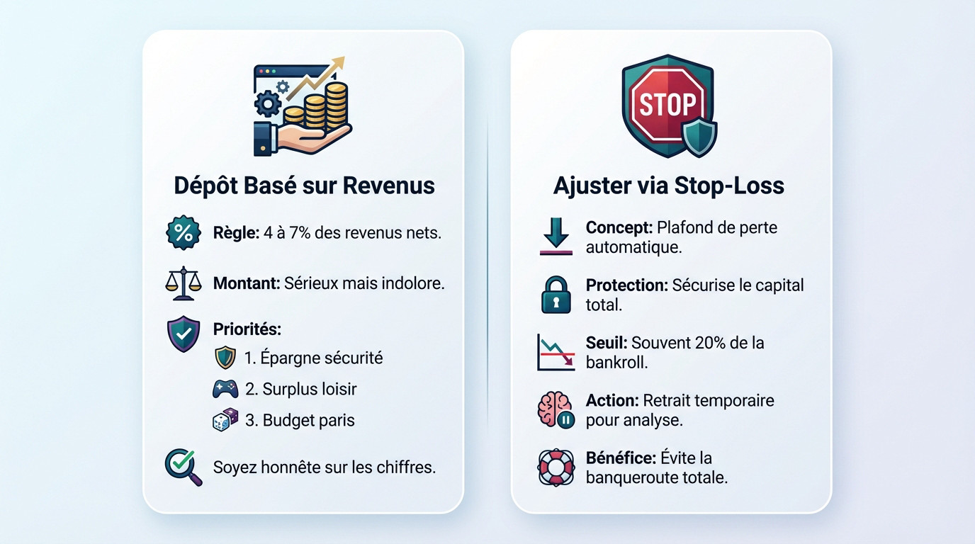 Schéma illustrant les stratégies de dépôt et la gestion des pertes via le stop-loss