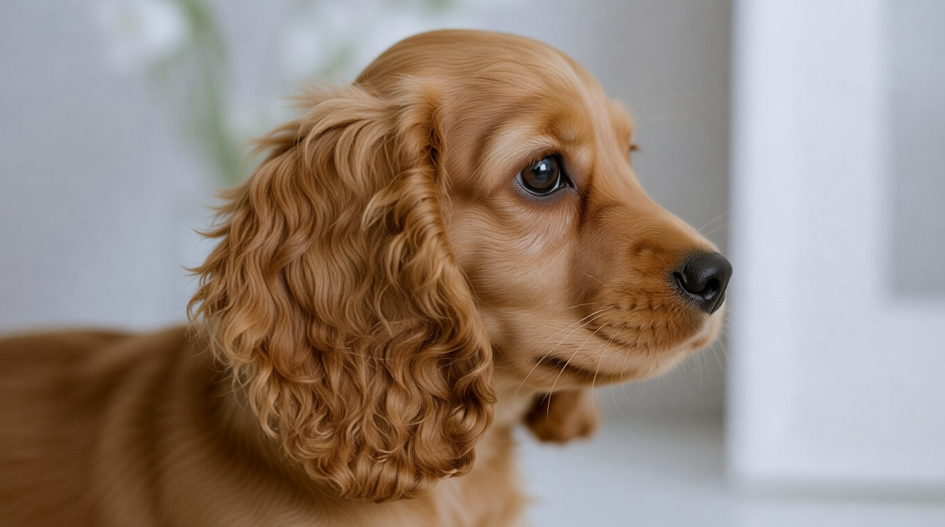 Portrait en gros plan d'un chiot Cocker doré, illustration de la désensibilisation pour les chiens anxieux