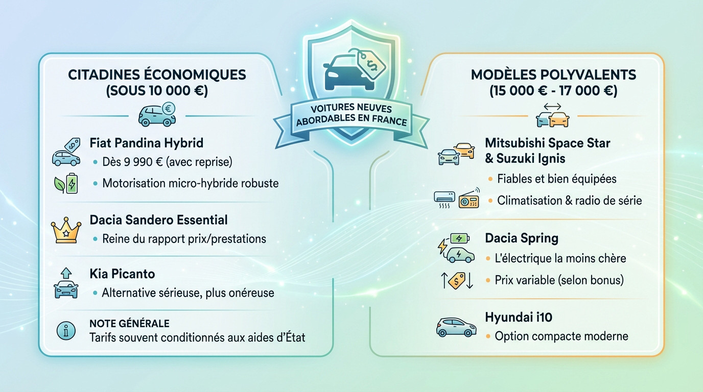 Sélection de voitures neuves abordables pour l'année 2026