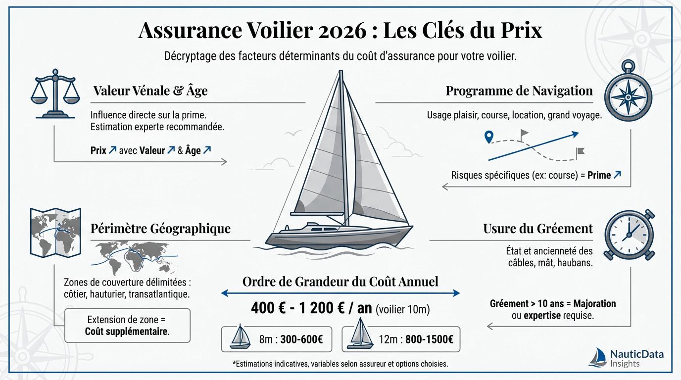 Voilier en mer illustrant les critères de prix de l'assurance