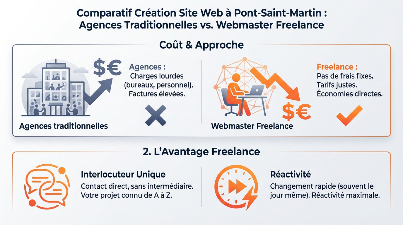 Comparatif création site web Pont Saint Martin : Agence vs Freelance