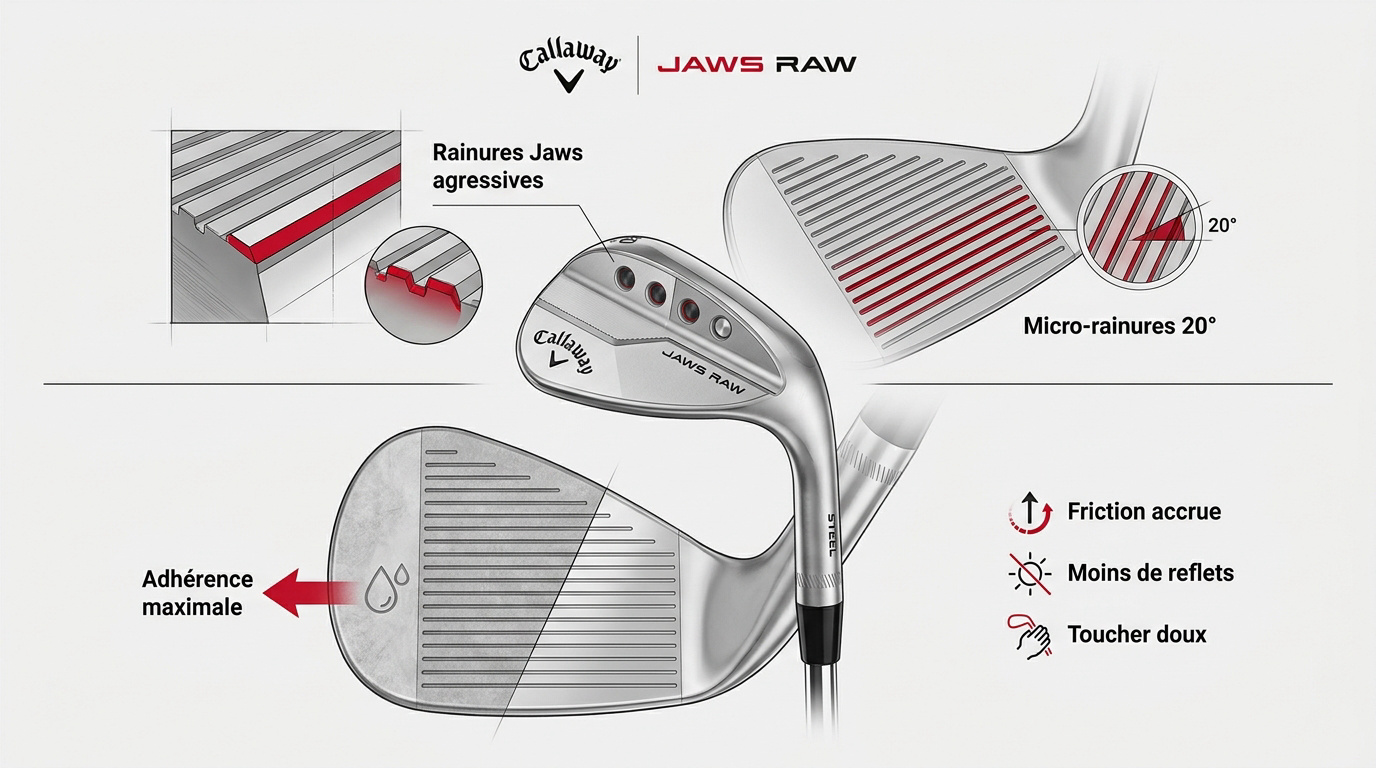 Détail technique de la face Raw et des rainures Callaway Jaws
