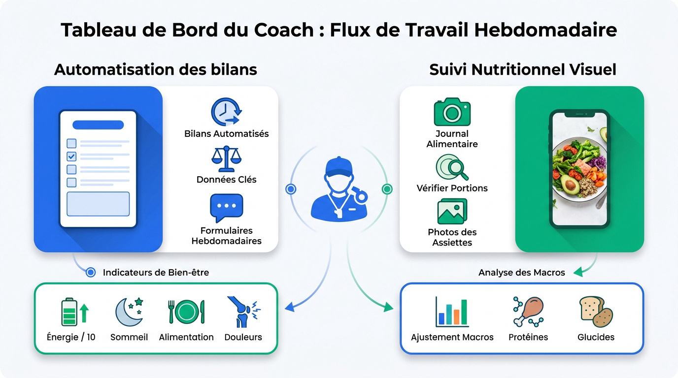Tableau de bord digital pour le suivi hebdomadaire des élèves par un coach sportif