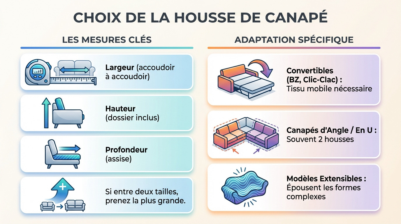 Guide illustré pour mesurer et choisir la taille de sa housse de canapé