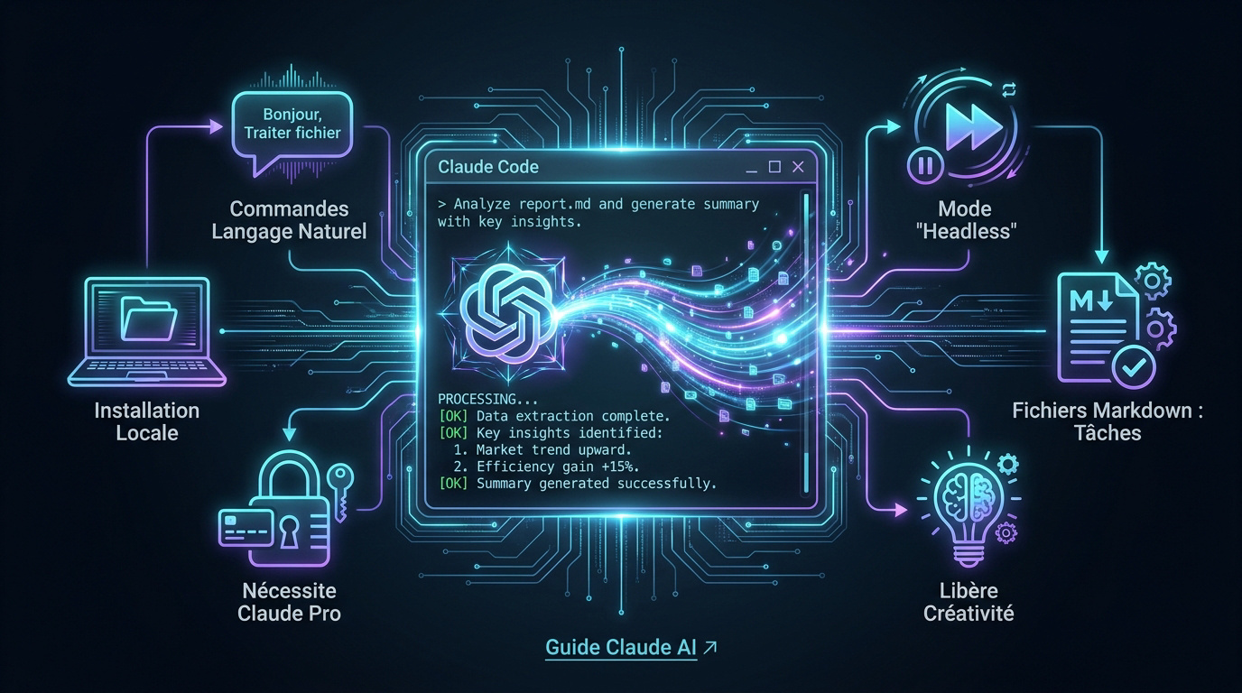 Interface Claude Code automatisant des tâches complexes sur un ordinateur