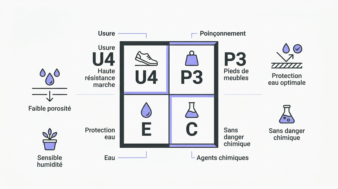 Schéma explicatif du classement UPEC pour le choix d'un revêtement de sol
