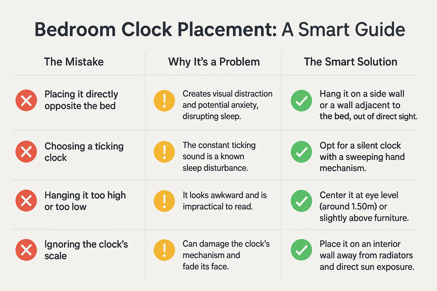 <strong>Proper bedroom clock positioning</strong> diagram
