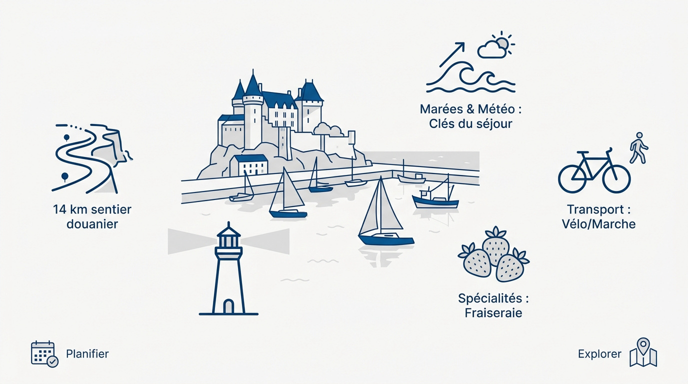 Vue panoramique du vieux port de Pornic avec le château et les bateaux amarrés