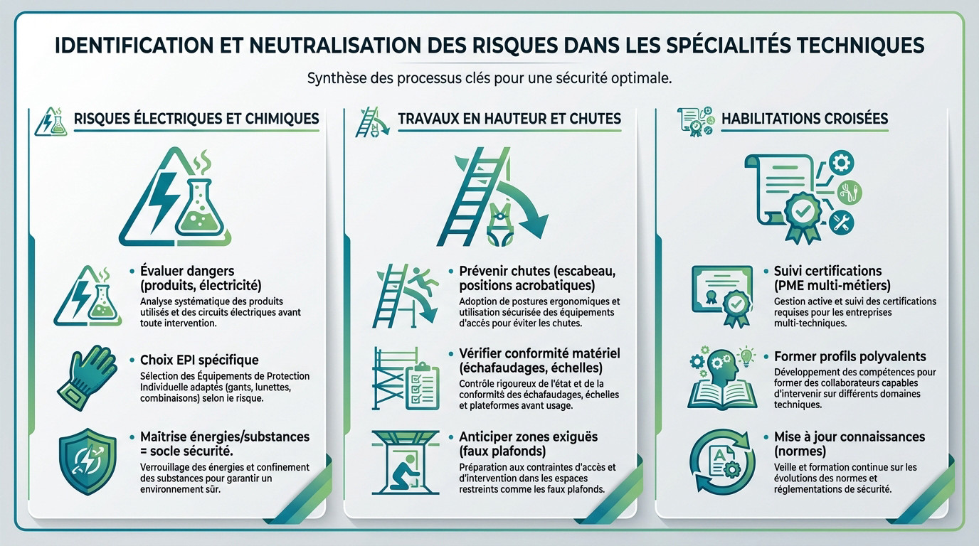 Ouvrier du bâtiment identifiant les risques techniques sur un chantier de second œuvre