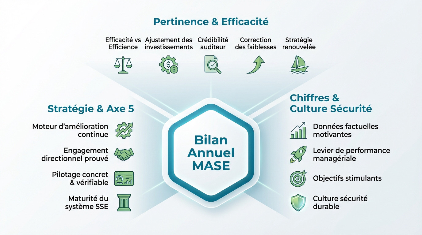 Infographie illustrant l'importance stratégique du bilan annuel MASE pour le pilotage SSE