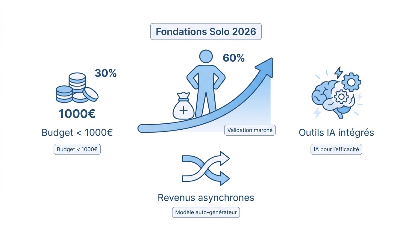 Fondations d'un business solo en 2026 avec budget maîtrisé et outils IA