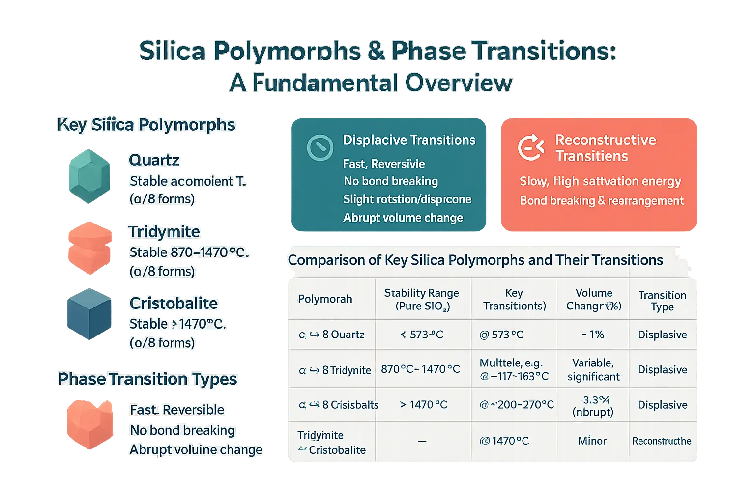 Silica polymorphs and phase transitions overview