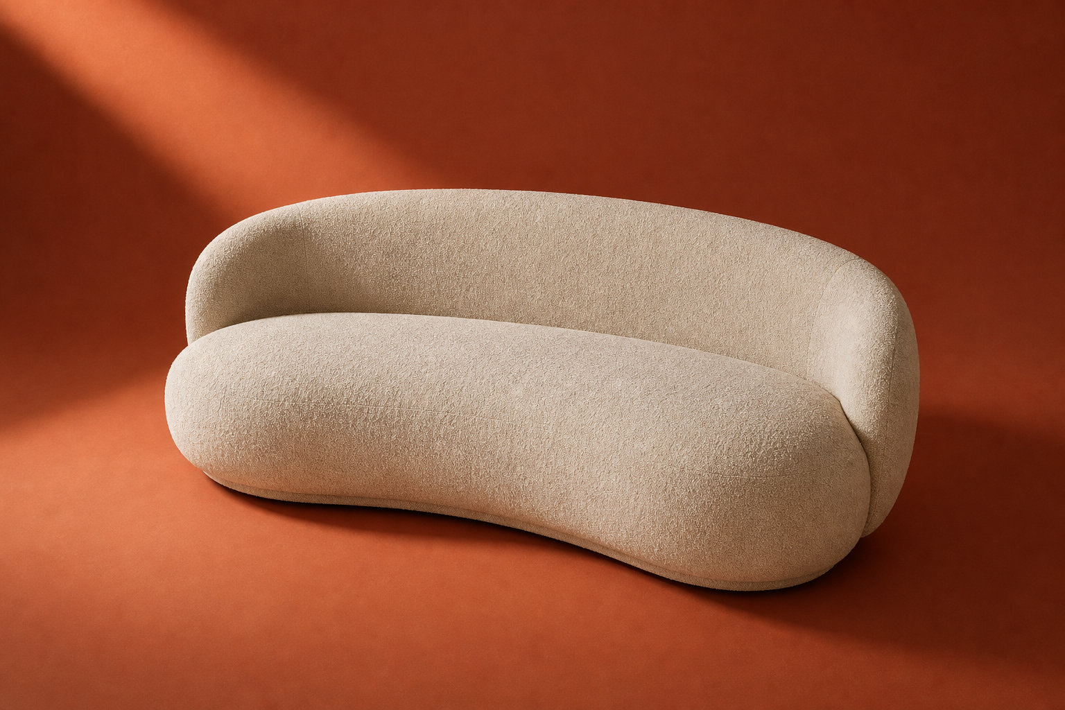 Canapé incurvé 3 places en tissu chenille beige - MARLO