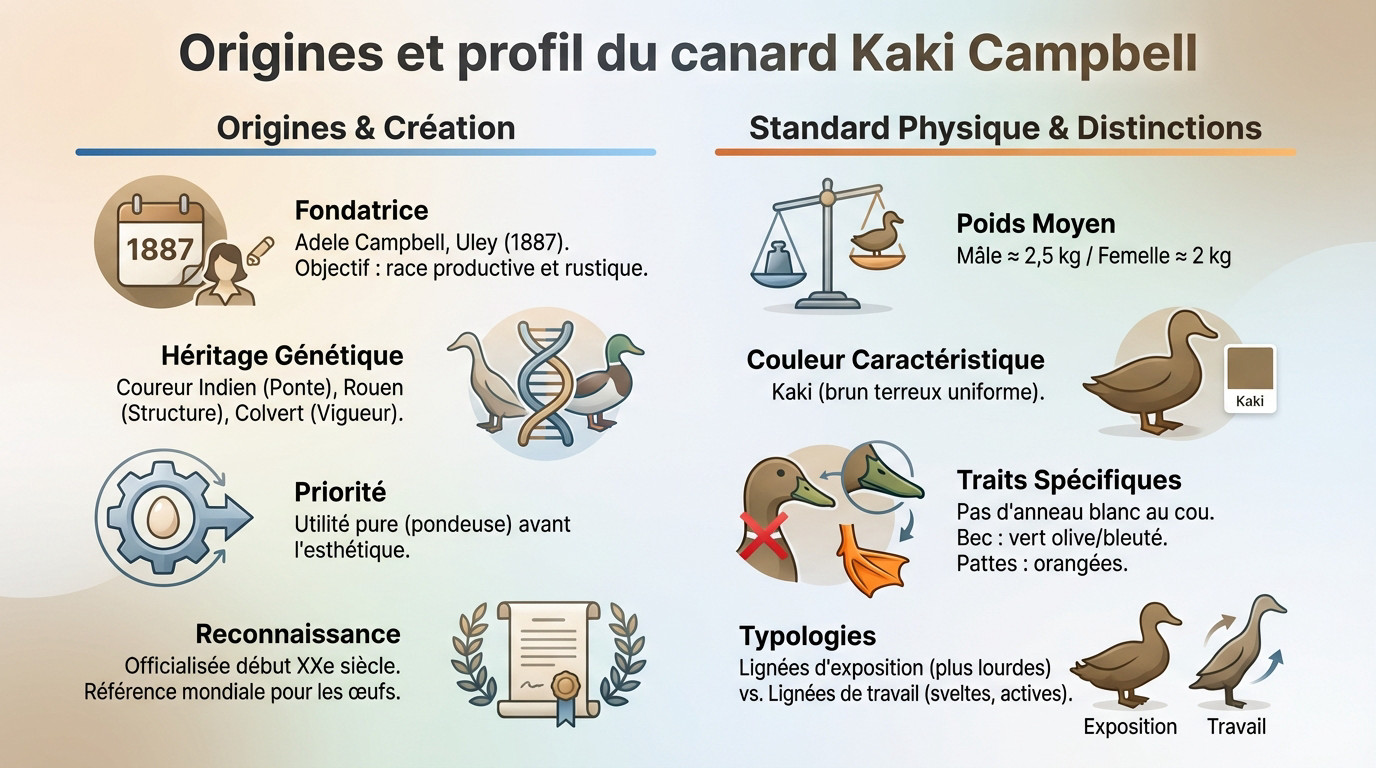 Portrait d'un canard Kaki Campbell mâle au plumage brun terreux et bec verdâtre