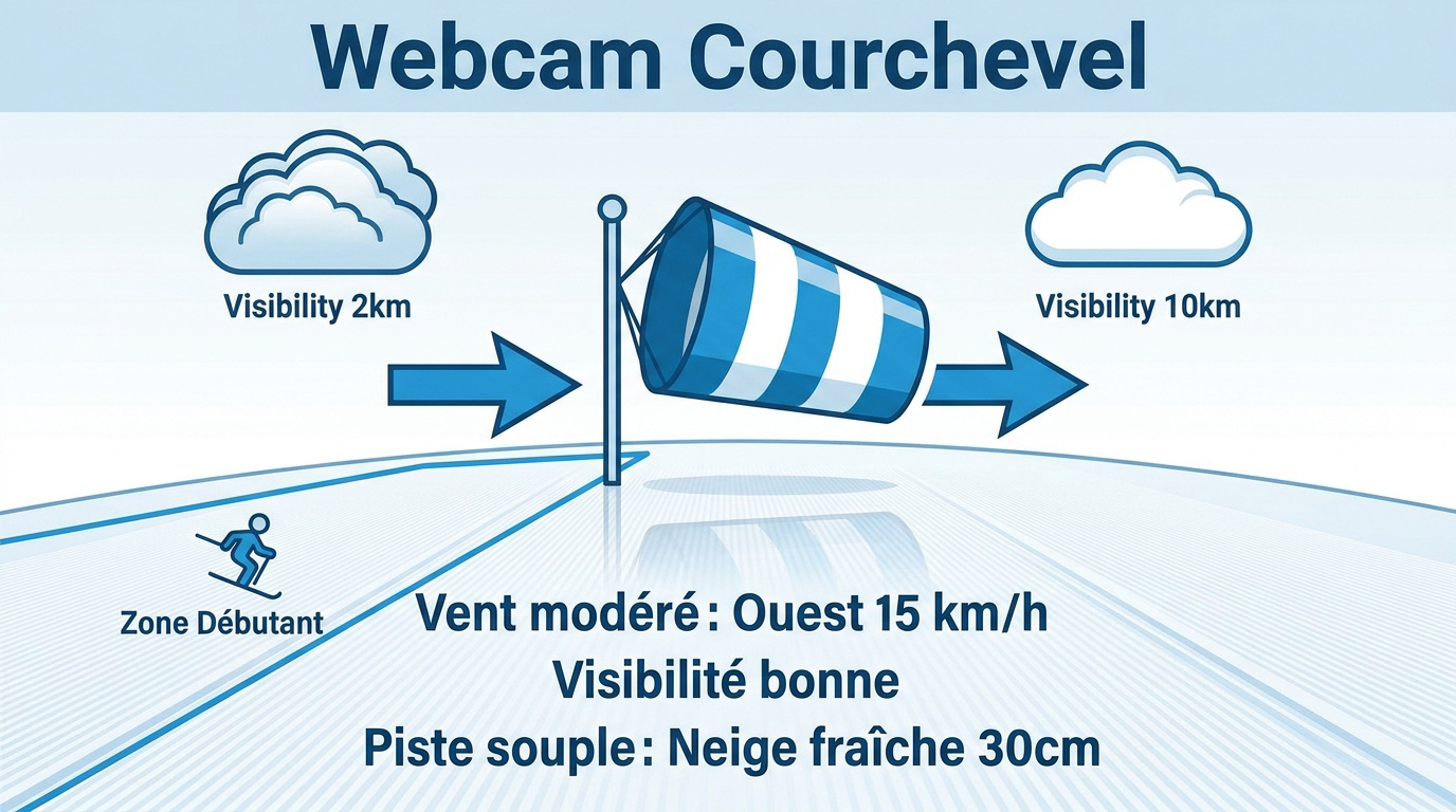 Vue en direct de la webcam de Courchevel montrant les conditions de neige à la Saulire