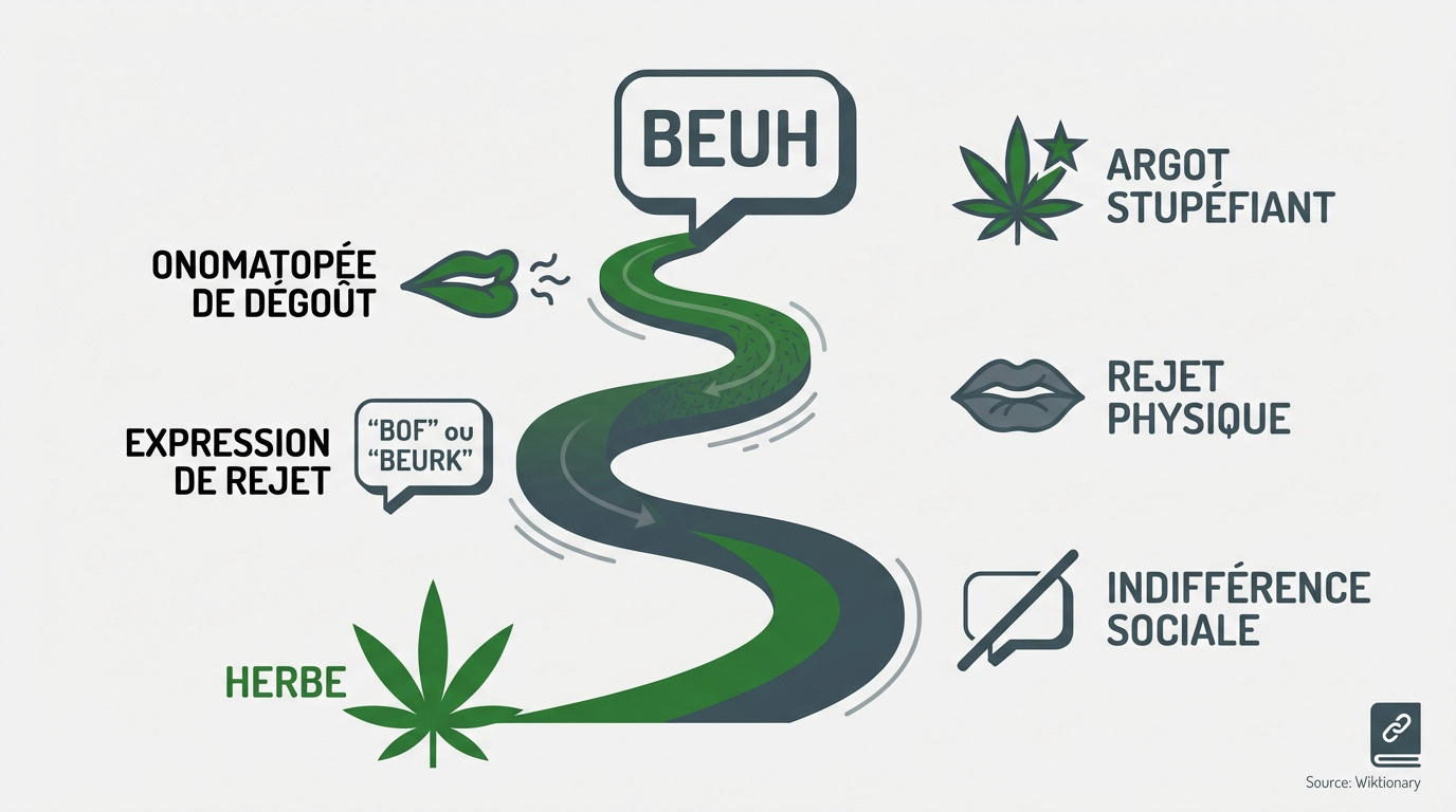 Illustration des origines étymologiques et des différents sens du mot beuh en français