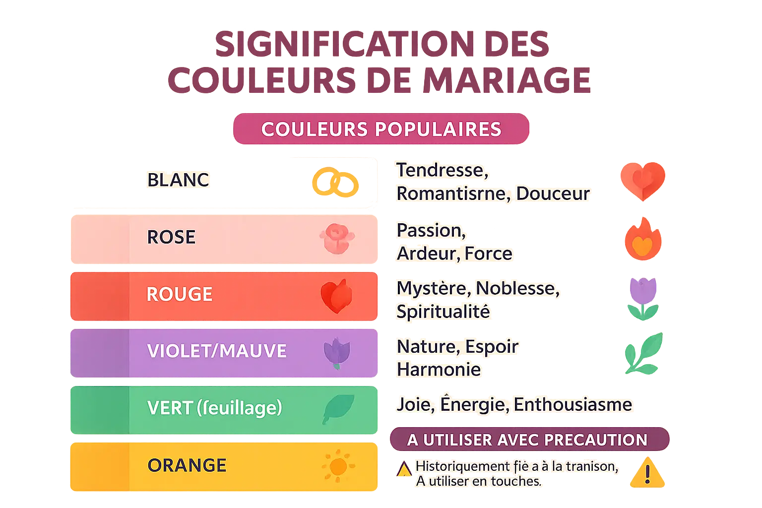 Illustration des significations des couleurs de mariage