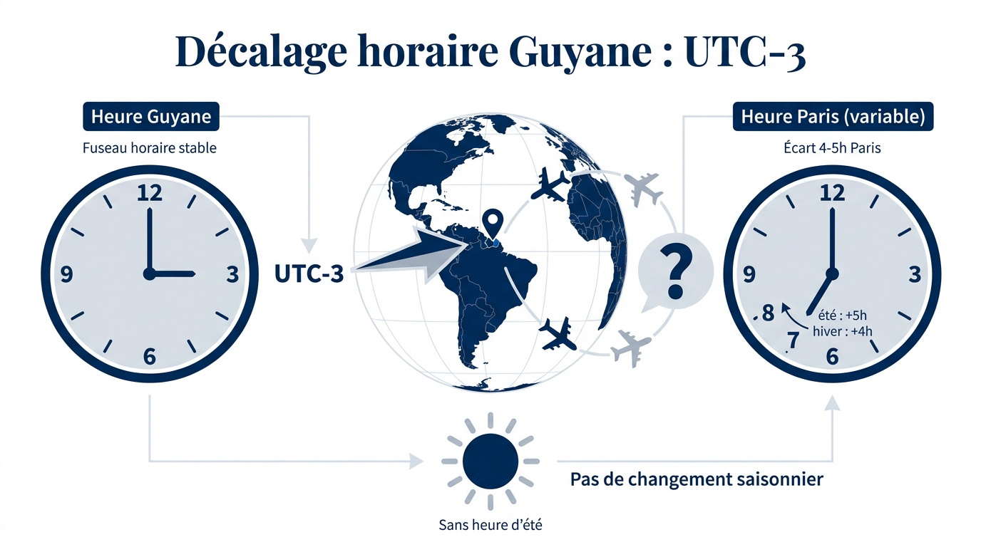 Carte décalage horaire Guyane