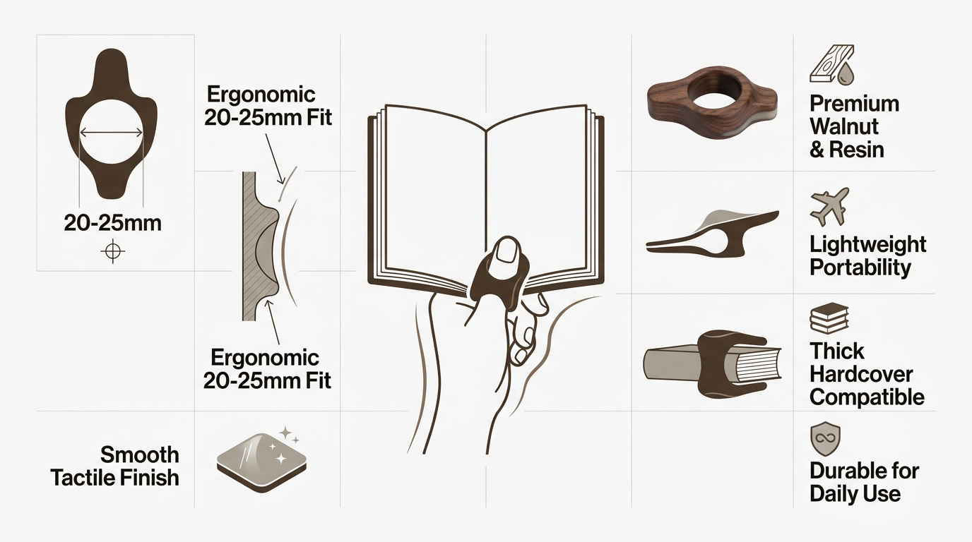 Ergonomic walnut and resin thumb book holder features comparison for readers