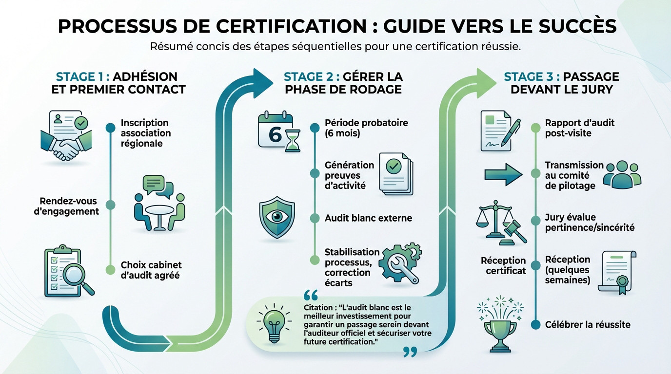 Schéma des étapes clés pour obtenir la certification MASE