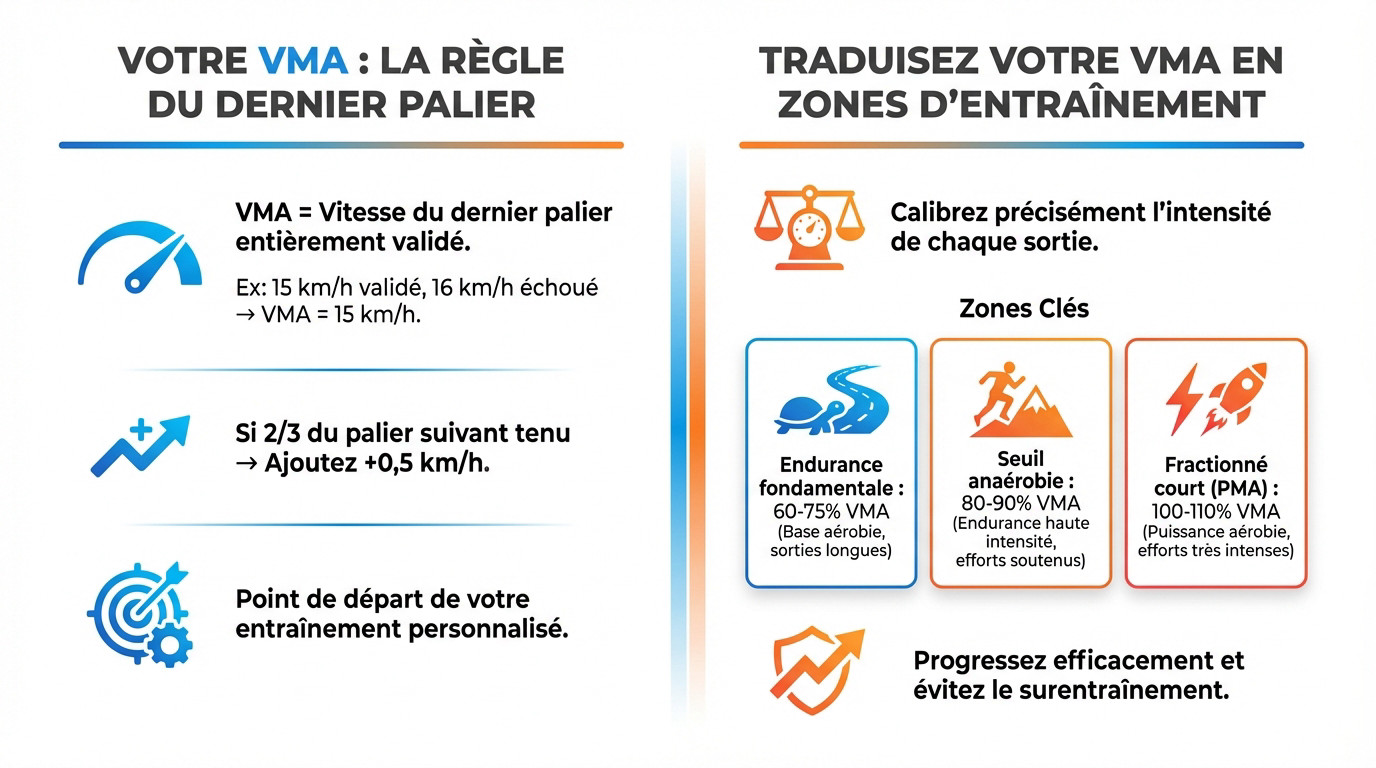 Tableau récapitulatif pour calculer sa VMA et définir ses zones d'entraînement