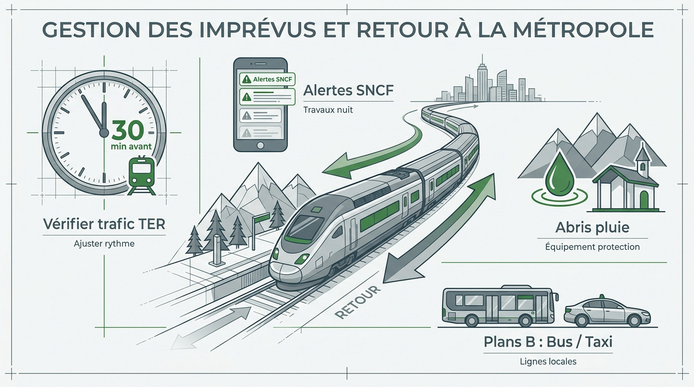 Randonneur consultant ses horaires de train en gare de Lyon