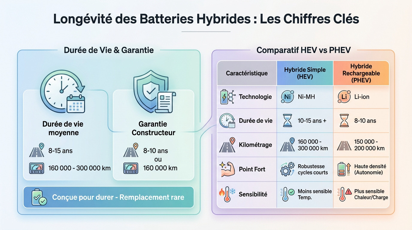 Infographie sur la durée de vie et les cycles des batteries de voitures hybrides