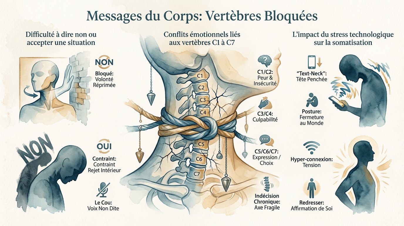 Symbolique des émotions et des vertèbres cervicales bloquées selon la médecine chinoise