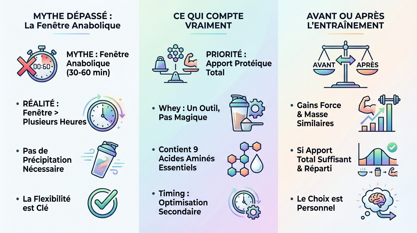 Comparaison de l'efficacité de la prise de whey avant et après l'entraînement sur la synthèse protéique