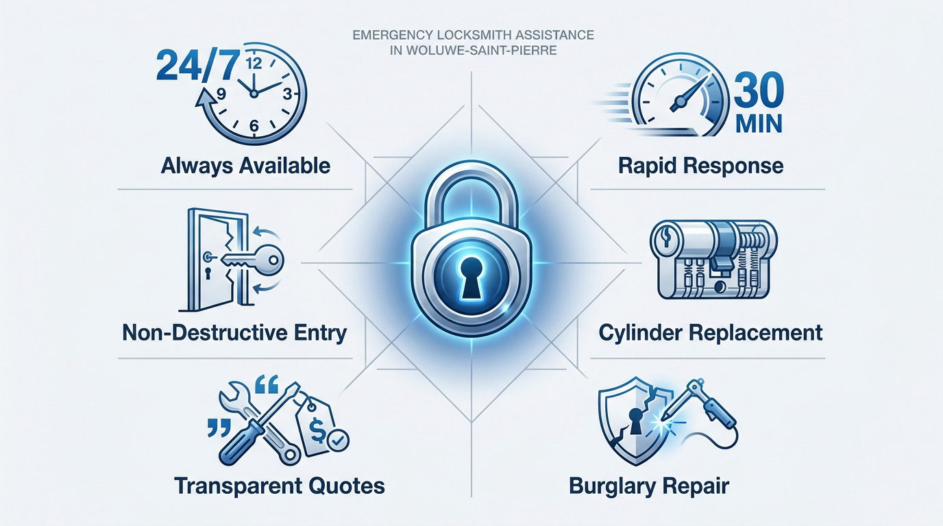 Professional locksmith technician performing an emergency door opening in Woluwe-Saint-Pierre