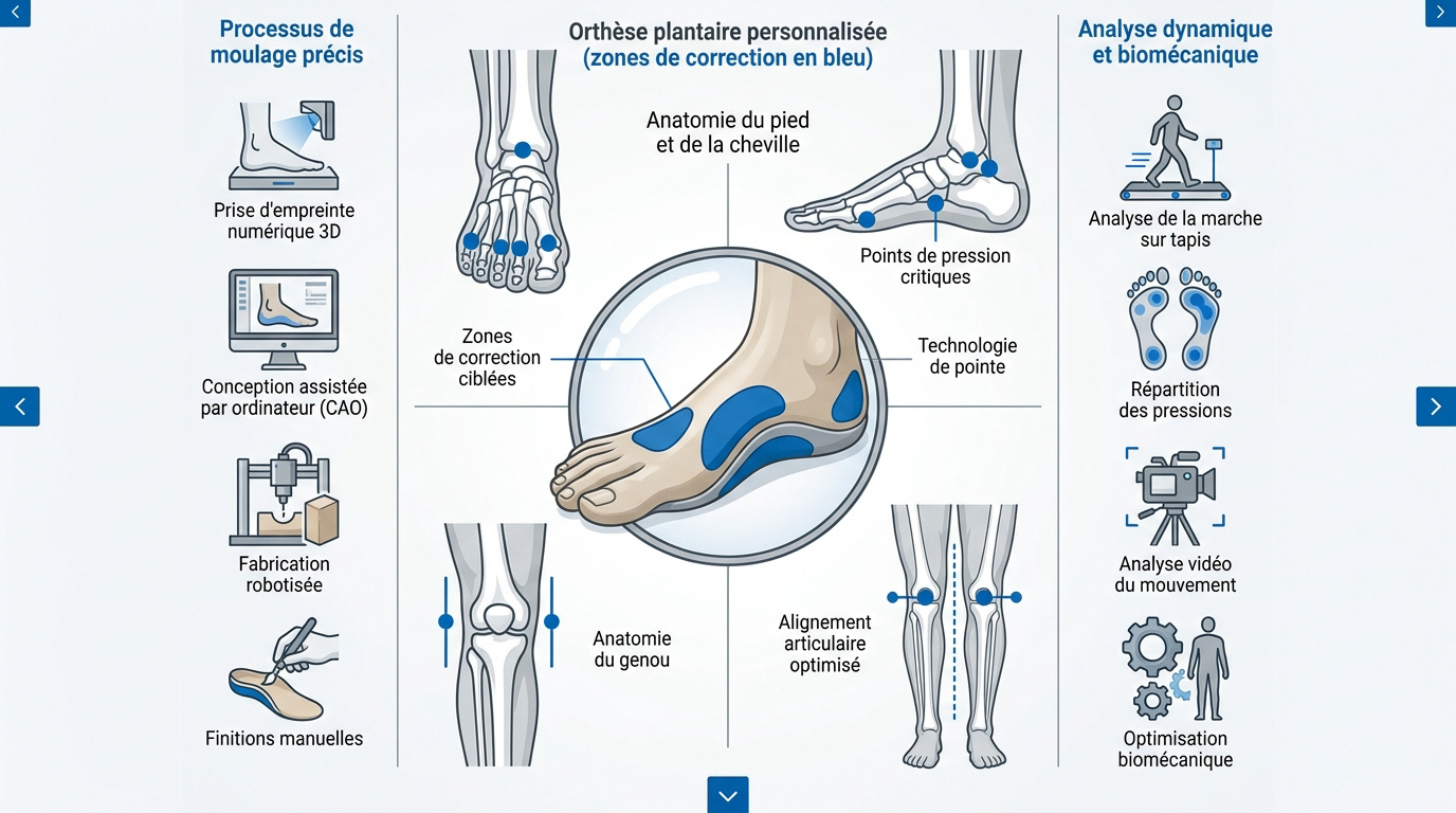 Orthèse plantaire vs semelle orthopédique : quelle différence ? Infographie du processus de fabrication d'orthèses plantaires sur mesure