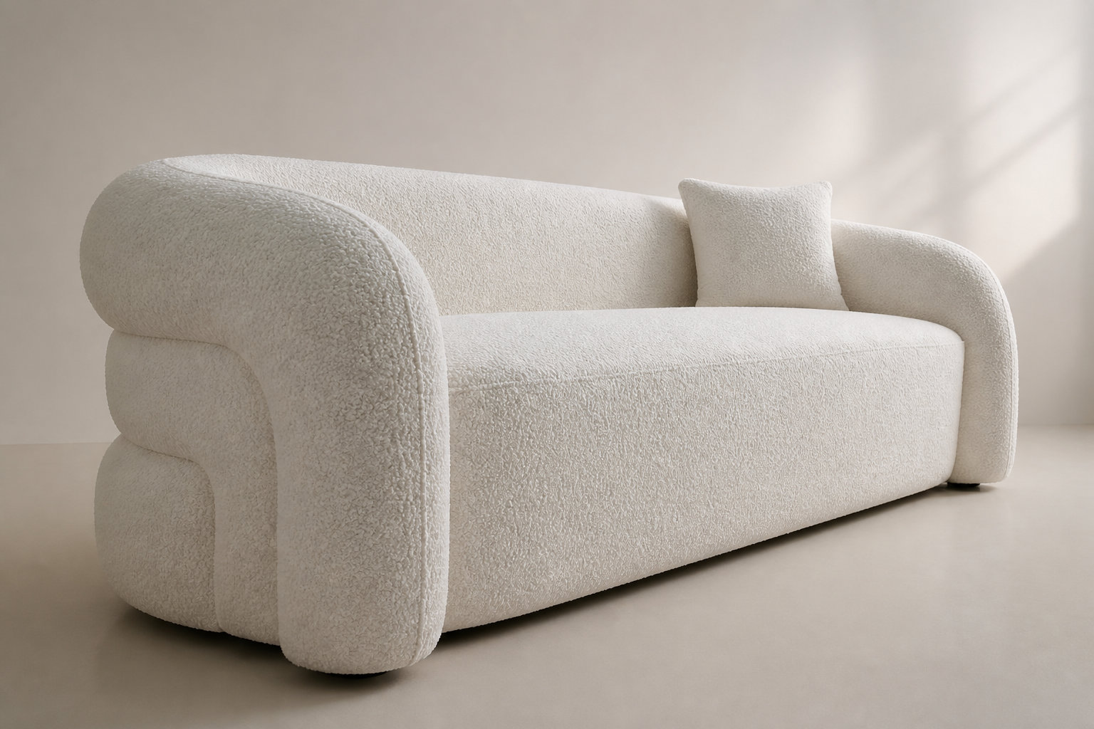 Modèle LAPIOTA 3 places blanc : le design sculptural en bouclette