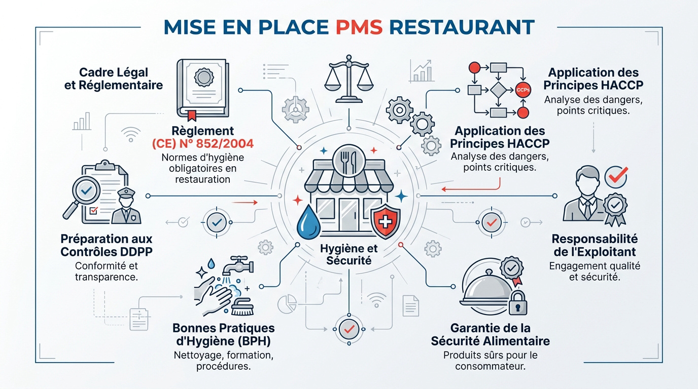 Infographie sur la mise en place d'un PMS en restauration