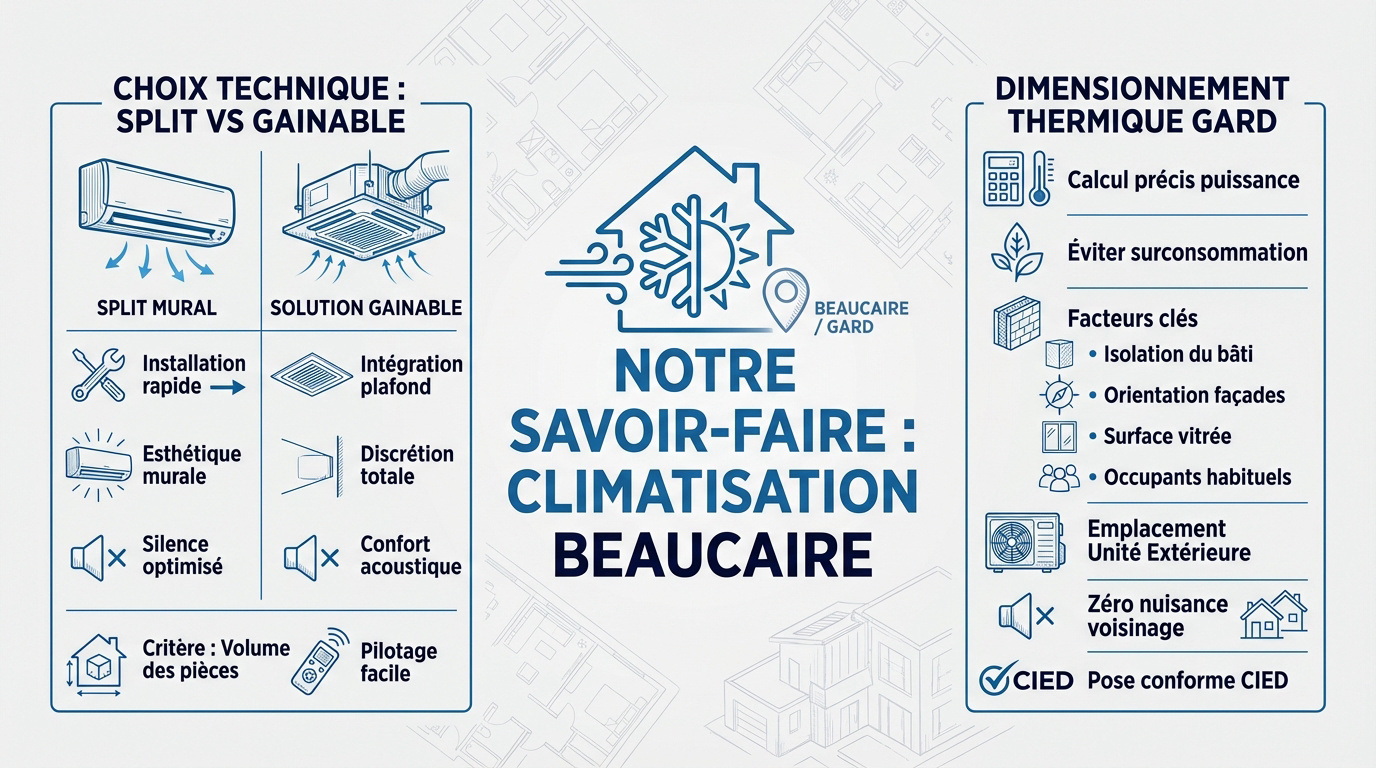 Expertise technique pour l'installation de climatisation split et gainable à Beaucaire