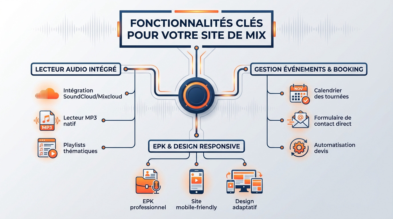 Fonctionnalités clés création de site internet pour DJ à Nantes