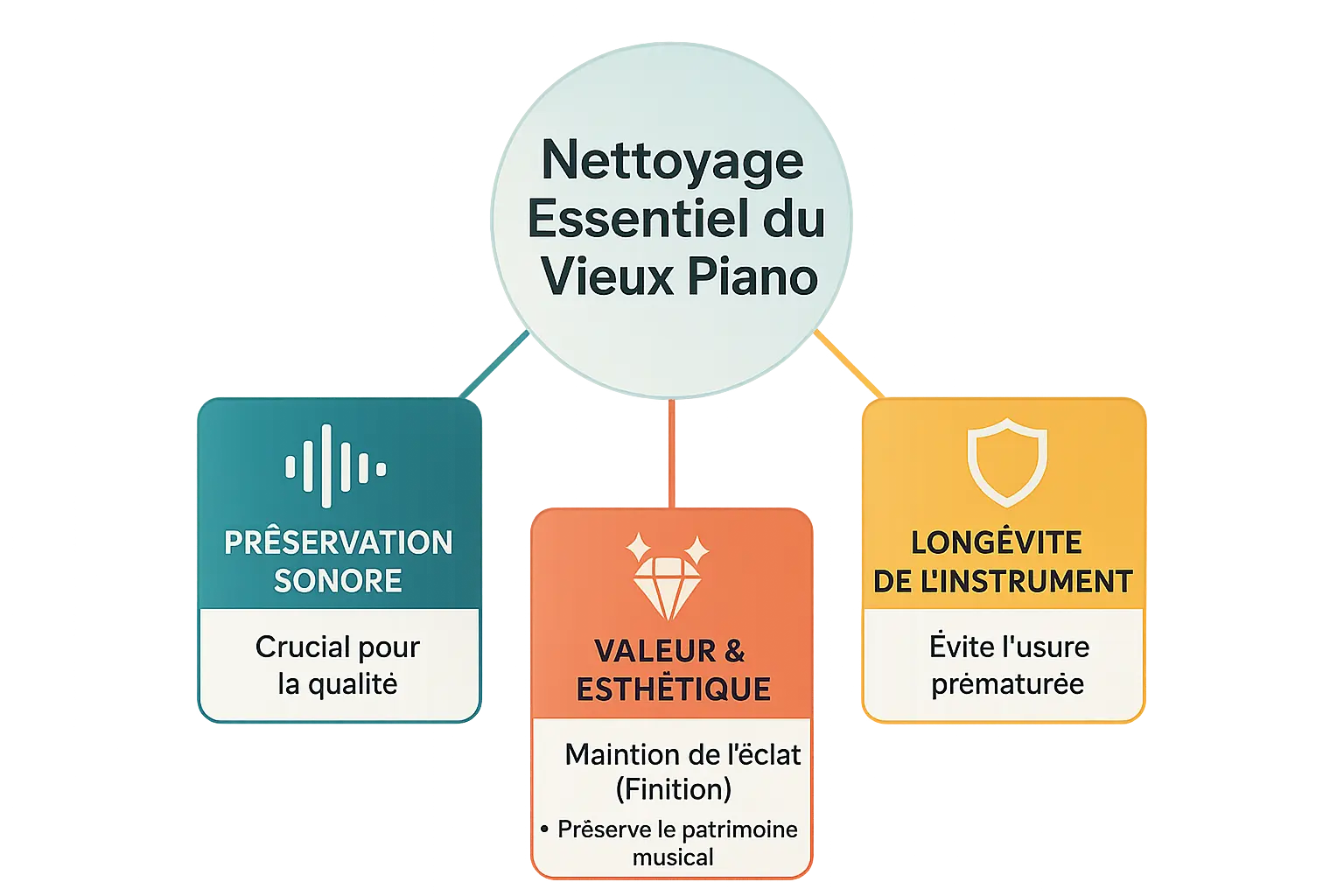 Illustration montrant l'importance de nettoyer un vieux piano pour préserver sa valeur et son apparence